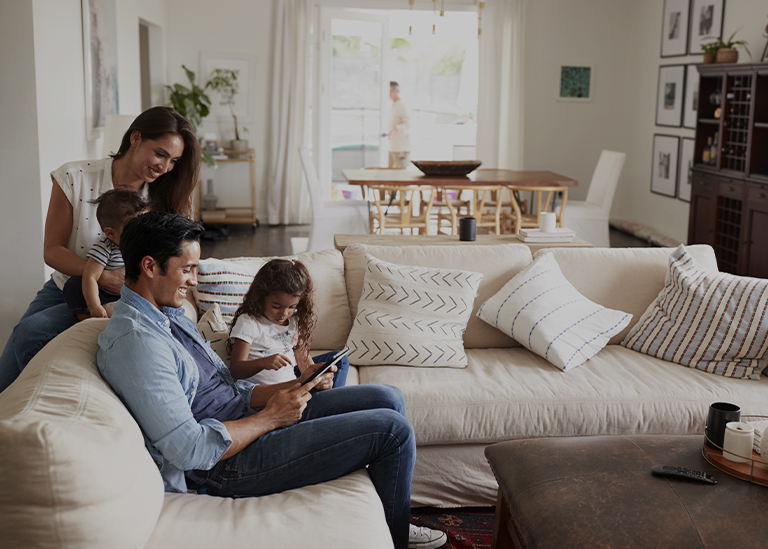 family on couch