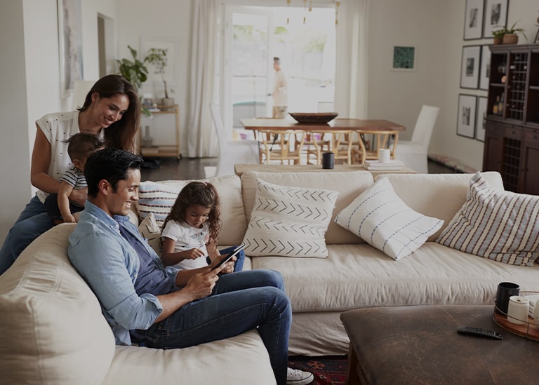 family on couch